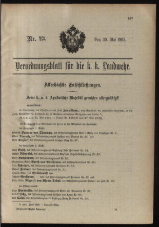 Verordnungsblatt für die Kaiserlich-Königliche Landwehr 19050530 Seite: 1