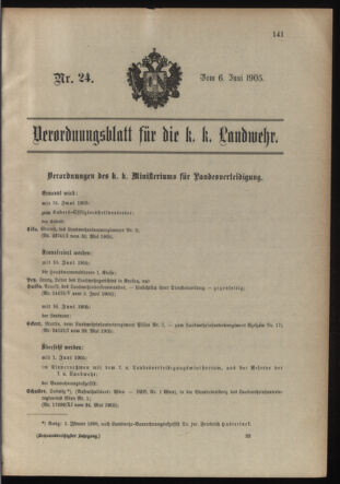 Verordnungsblatt für die Kaiserlich-Königliche Landwehr 19050606 Seite: 1