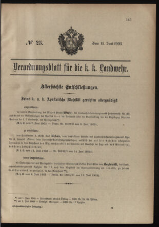 Verordnungsblatt für die Kaiserlich-Königliche Landwehr 19050615 Seite: 1