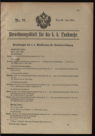 Verordnungsblatt für die Kaiserlich-Königliche Landwehr 19050624 Seite: 1