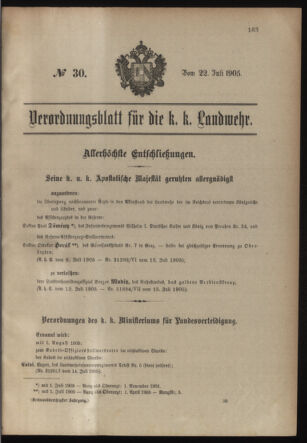 Verordnungsblatt für die Kaiserlich-Königliche Landwehr 19050722 Seite: 1