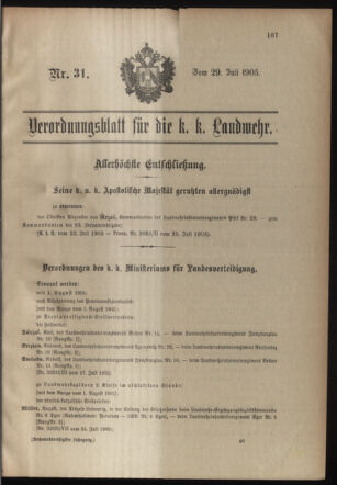 Verordnungsblatt für die Kaiserlich-Königliche Landwehr 19050729 Seite: 1