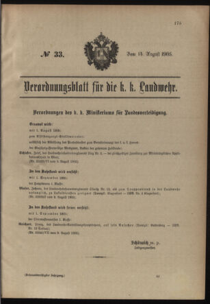 Verordnungsblatt für die Kaiserlich-Königliche Landwehr 19050814 Seite: 1