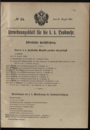 Verordnungsblatt für die Kaiserlich-Königliche Landwehr 19050818 Seite: 1