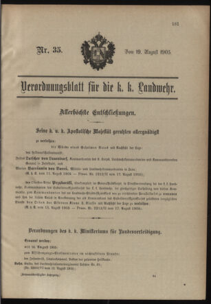 Verordnungsblatt für die Kaiserlich-Königliche Landwehr 19050819 Seite: 1