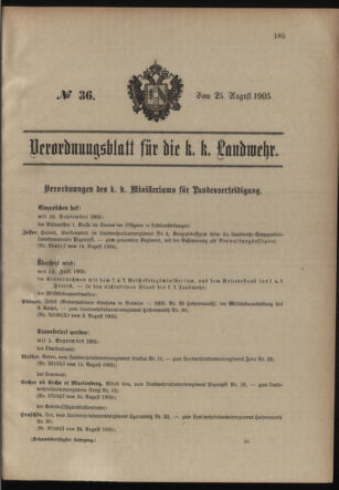 Verordnungsblatt für die Kaiserlich-Königliche Landwehr 19050825 Seite: 1