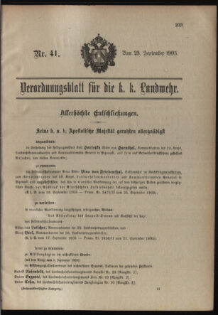 Verordnungsblatt für die Kaiserlich-Königliche Landwehr 19050923 Seite: 1