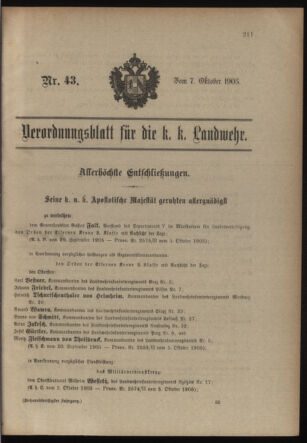 Verordnungsblatt für die Kaiserlich-Königliche Landwehr 19051007 Seite: 1