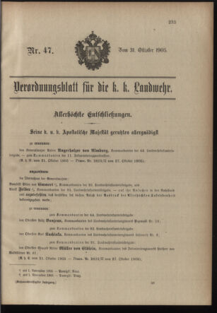 Verordnungsblatt für die Kaiserlich-Königliche Landwehr 19051031 Seite: 1