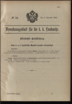 Verordnungsblatt für die Kaiserlich-Königliche Landwehr 19051108 Seite: 1