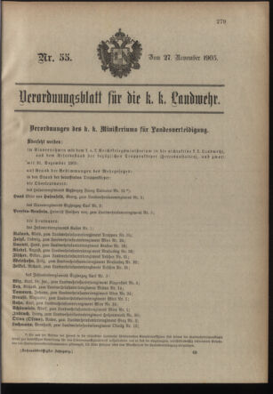 Verordnungsblatt für die Kaiserlich-Königliche Landwehr 19051127 Seite: 1