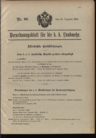 Verordnungsblatt für die Kaiserlich-Königliche Landwehr 19051218 Seite: 1