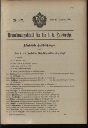 Verordnungsblatt für die Kaiserlich-Königliche Landwehr 19051227 Seite: 1