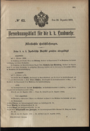 Verordnungsblatt für die Kaiserlich-Königliche Landwehr 19051228 Seite: 1