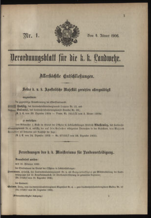 Verordnungsblatt für die Kaiserlich-Königliche Landwehr 19060104 Seite: 1