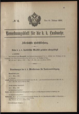 Verordnungsblatt für die Kaiserlich-Königliche Landwehr 19060219 Seite: 1