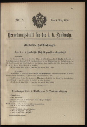 Verordnungsblatt für die Kaiserlich-Königliche Landwehr 19060308 Seite: 1