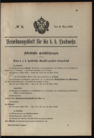 Verordnungsblatt für die Kaiserlich-Königliche Landwehr 19060316 Seite: 1