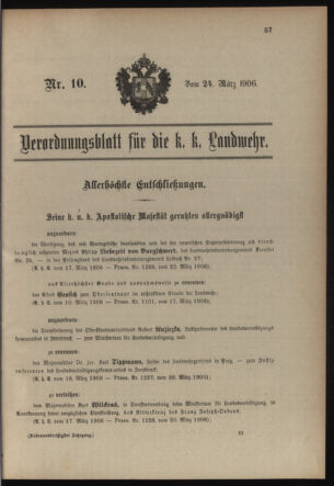 Verordnungsblatt für die Kaiserlich-Königliche Landwehr 19060324 Seite: 1