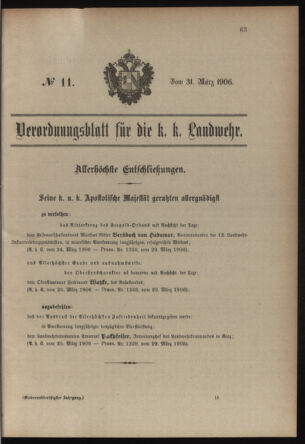 Verordnungsblatt für die Kaiserlich-Königliche Landwehr 19060331 Seite: 1