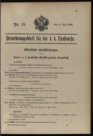 Verordnungsblatt für die Kaiserlich-Königliche Landwehr 19060406 Seite: 1