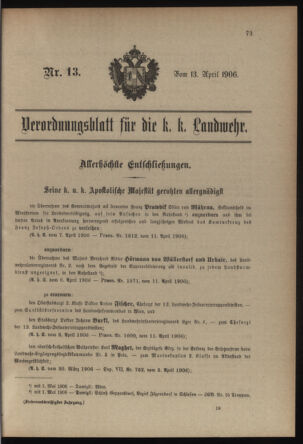 Verordnungsblatt für die Kaiserlich-Königliche Landwehr 19060413 Seite: 1