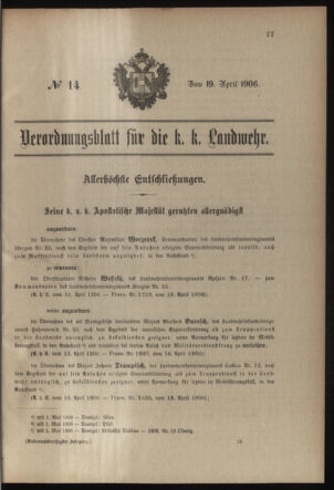 Verordnungsblatt für die Kaiserlich-Königliche Landwehr 19060419 Seite: 1