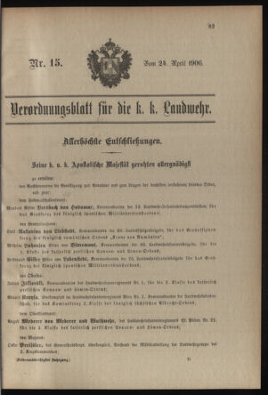 Verordnungsblatt für die Kaiserlich-Königliche Landwehr 19060424 Seite: 1