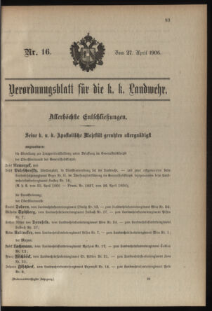 Verordnungsblatt für die Kaiserlich-Königliche Landwehr 19060427 Seite: 1