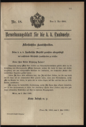 Verordnungsblatt für die Kaiserlich-Königliche Landwehr 19060503 Seite: 1