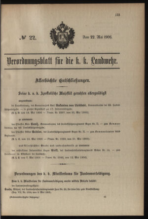 Verordnungsblatt für die Kaiserlich-Königliche Landwehr 19060522 Seite: 1