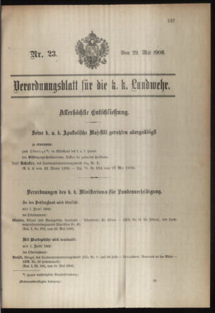 Verordnungsblatt für die Kaiserlich-Königliche Landwehr 19060529 Seite: 1