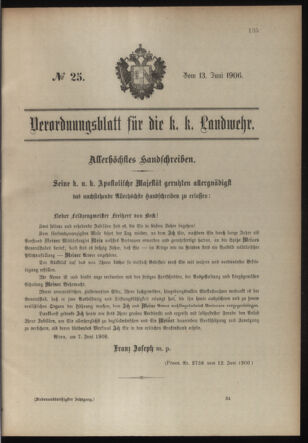 Verordnungsblatt für die Kaiserlich-Königliche Landwehr 19060613 Seite: 1