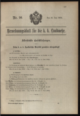 Verordnungsblatt für die Kaiserlich-Königliche Landwehr 19060618 Seite: 1