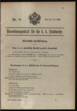 Verordnungsblatt für die Kaiserlich-Königliche Landwehr 19060623 Seite: 1