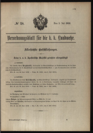 Verordnungsblatt für die Kaiserlich-Königliche Landwehr 19060705 Seite: 1