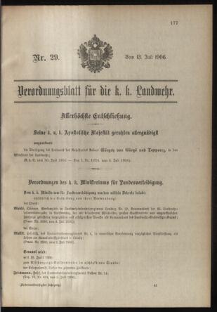 Verordnungsblatt für die Kaiserlich-Königliche Landwehr 19060713 Seite: 1