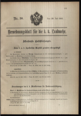 Verordnungsblatt für die Kaiserlich-Königliche Landwehr 19060720 Seite: 1