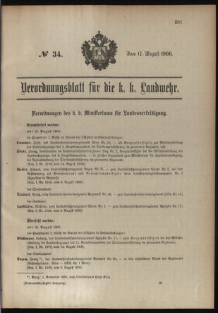 Verordnungsblatt für die Kaiserlich-Königliche Landwehr 19060817 Seite: 1