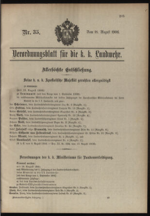 Verordnungsblatt für die Kaiserlich-Königliche Landwehr 19060818 Seite: 1