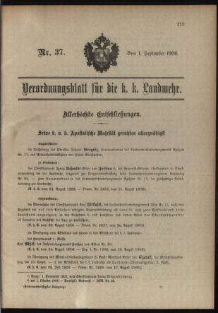 Verordnungsblatt für die Kaiserlich-Königliche Landwehr 19060901 Seite: 1