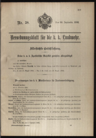 Verordnungsblatt für die Kaiserlich-Königliche Landwehr 19060910 Seite: 1