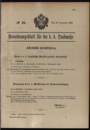 Verordnungsblatt für die Kaiserlich-Königliche Landwehr 19060913 Seite: 1