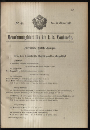 Verordnungsblatt für die Kaiserlich-Königliche Landwehr 19061010 Seite: 1