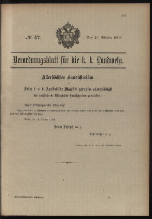 Verordnungsblatt für die Kaiserlich-Königliche Landwehr 19061026 Seite: 1