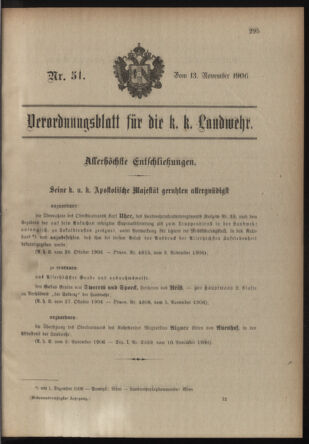 Verordnungsblatt für die Kaiserlich-Königliche Landwehr 19061113 Seite: 1