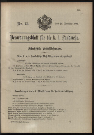 Verordnungsblatt für die Kaiserlich-Königliche Landwehr 19061129 Seite: 1