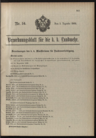 Verordnungsblatt für die Kaiserlich-Königliche Landwehr 19061203 Seite: 1