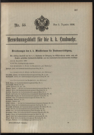 Verordnungsblatt für die Kaiserlich-Königliche Landwehr 19061205 Seite: 1