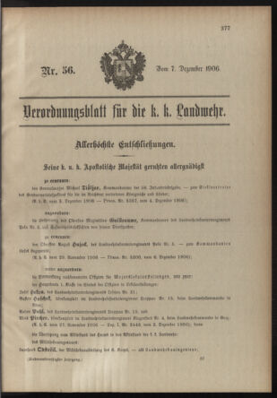 Verordnungsblatt für die Kaiserlich-Königliche Landwehr 19061207 Seite: 1